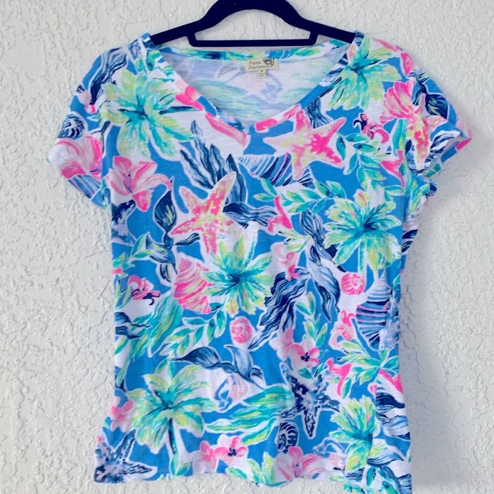 PALM HARBOUR TROPICAL PRINT TSHIRT size M